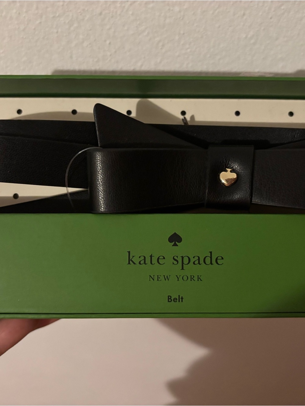 kate spade Black Leather Bow Belt with Gold Heart Accent